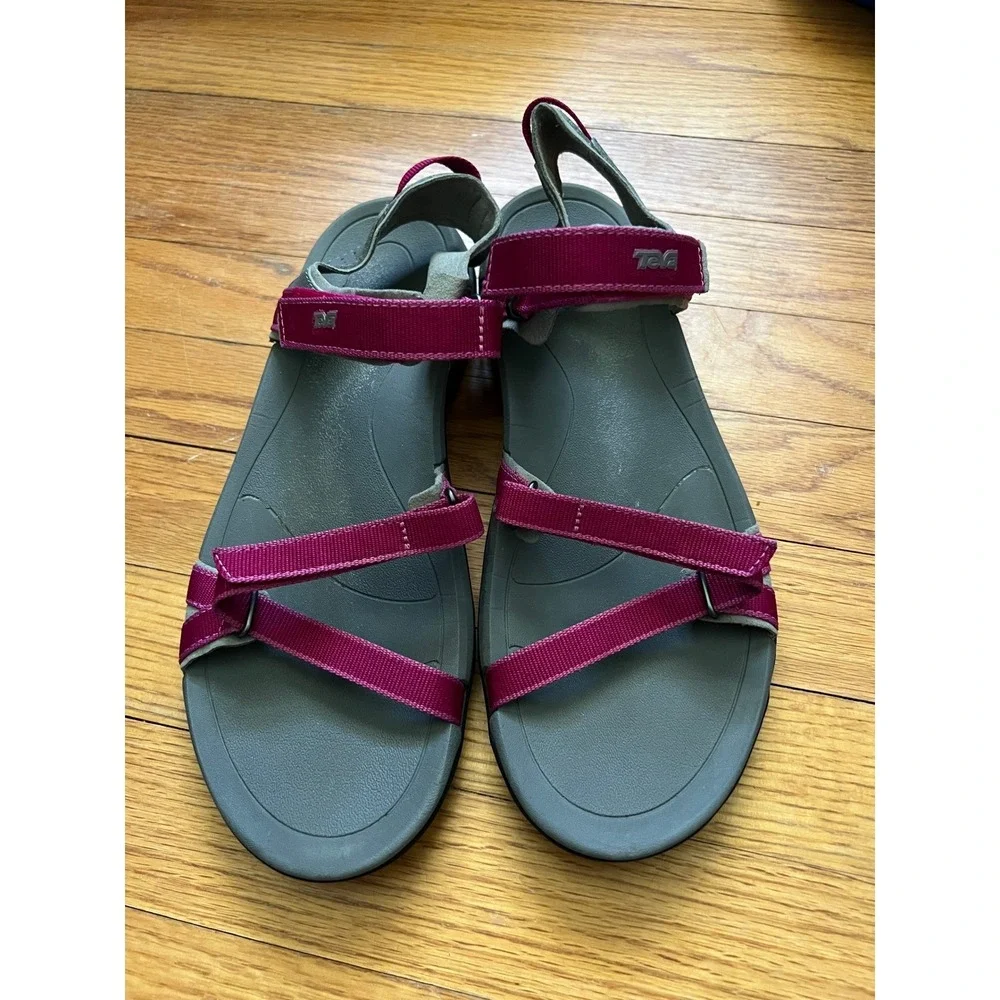 Teva Verra Sandals Strappy Hiking Outdoor Gray Magenta Women Size - Picture 2 of 7